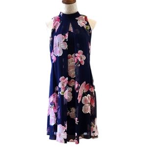 Signature by Robbie Bee Navy Floral Chiffon Dress Women's Size 6